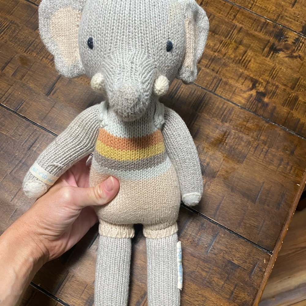 Handmade Knit Elephant Stuffed Animal - Gray and Tan